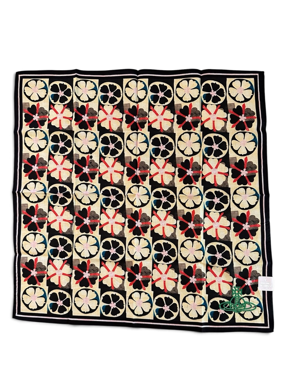 Vivienne Westwood Black Cream and Red Floral Square Scarf